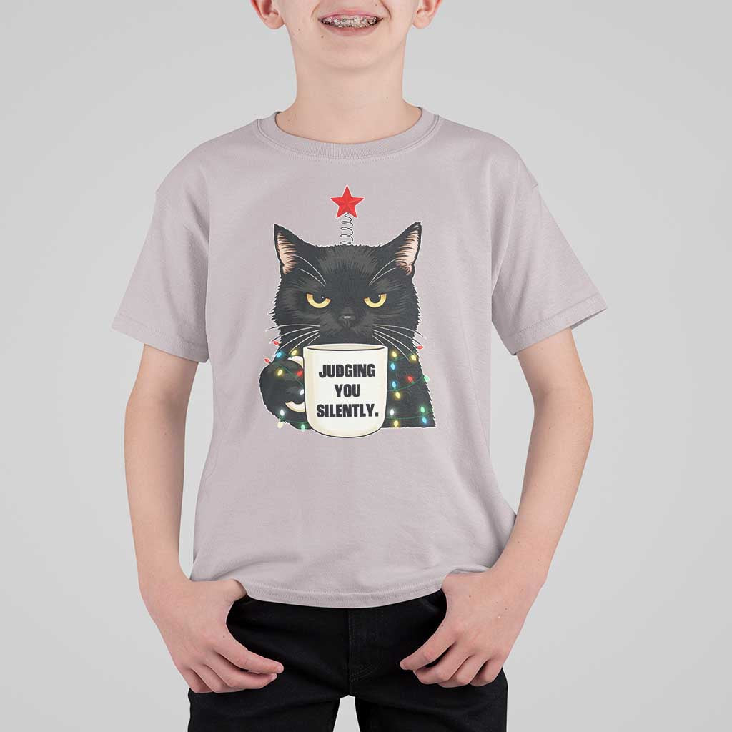 Funny Black Cat Christmas T Shirt For Kid Judging You Silently - Wonder Print Shop