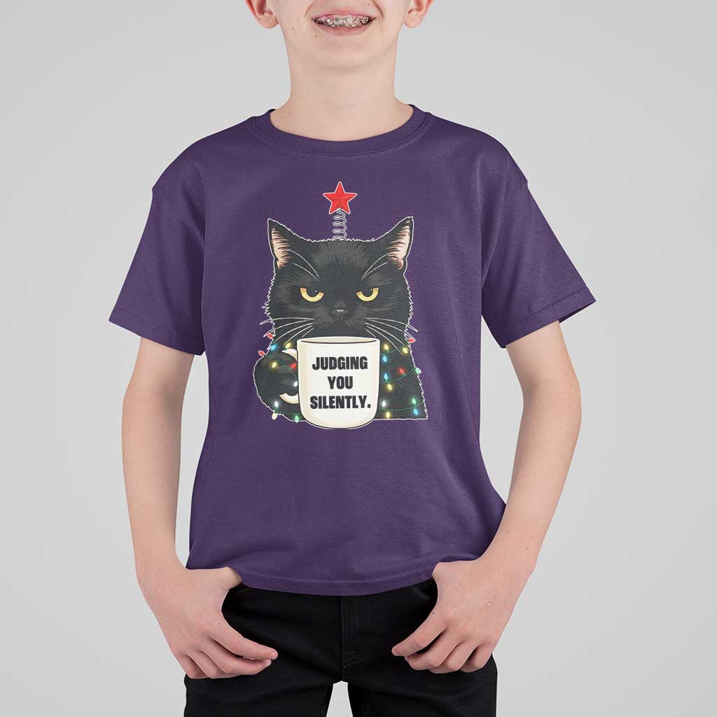 Funny Black Cat Christmas T Shirt For Kid Judging You Silently - Wonder Print Shop