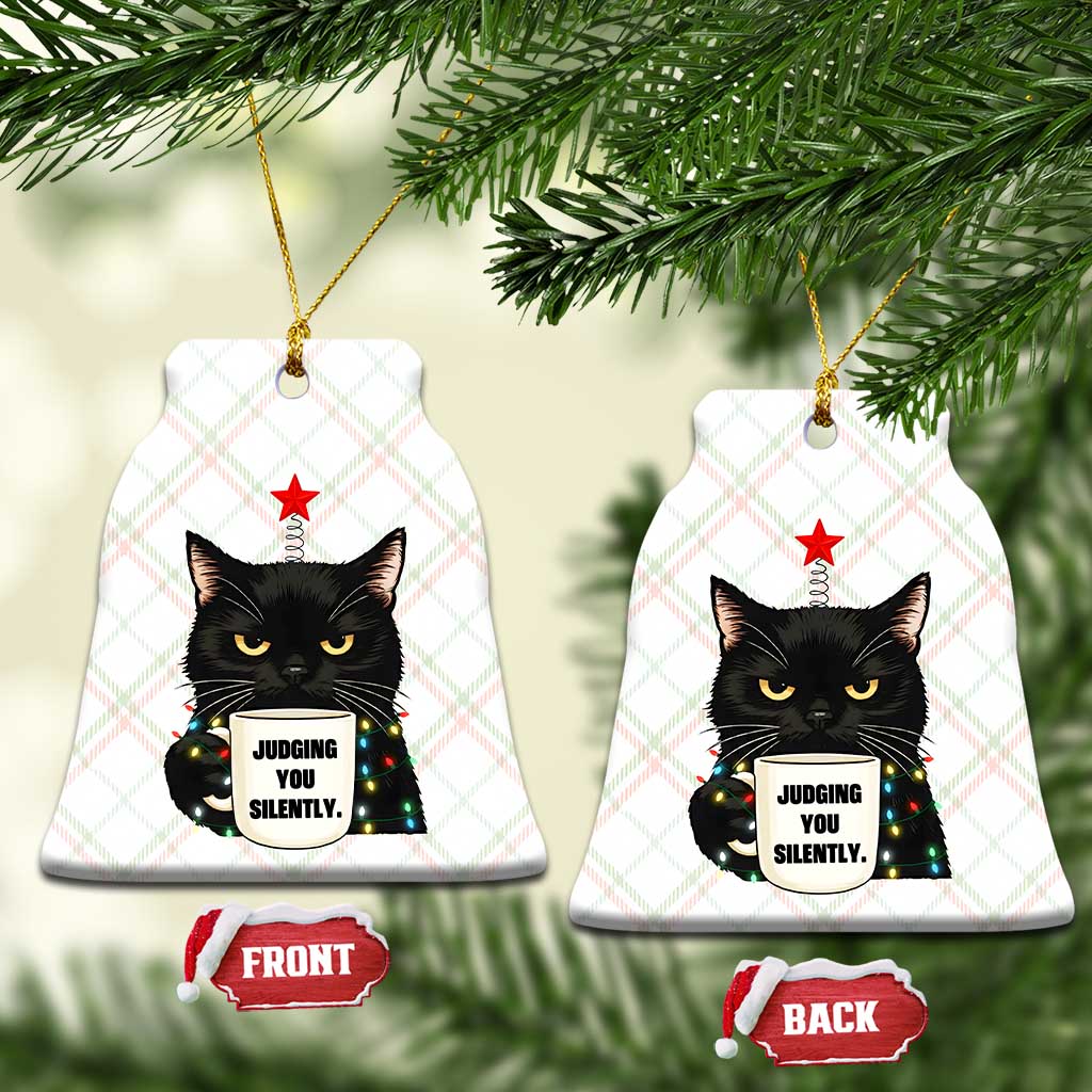 Funny Black Cat Christmas Ceramic Ornament Judging You Silently - Wonder Print Shop