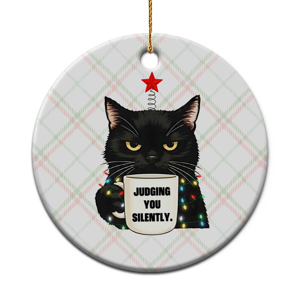 Funny Black Cat Christmas Ceramic Ornament Judging You Silently - Wonder Print Shop