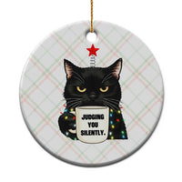 Funny Black Cat Christmas Ceramic Ornament Judging You Silently - Wonder Print Shop