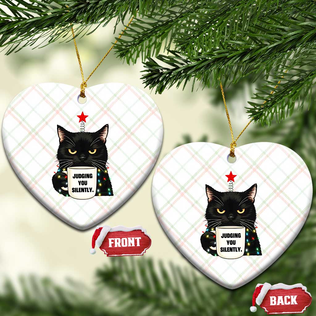 Funny Black Cat Christmas Ceramic Ornament Judging You Silently - Wonder Print Shop