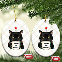 Funny Black Cat Christmas Ceramic Ornament Judging You Silently - Wonder Print Shop