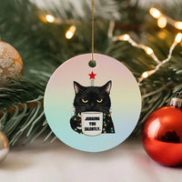 Funny Black Cat Christmas Ceramic Ornament Judging You Silently - Wonder Print Shop