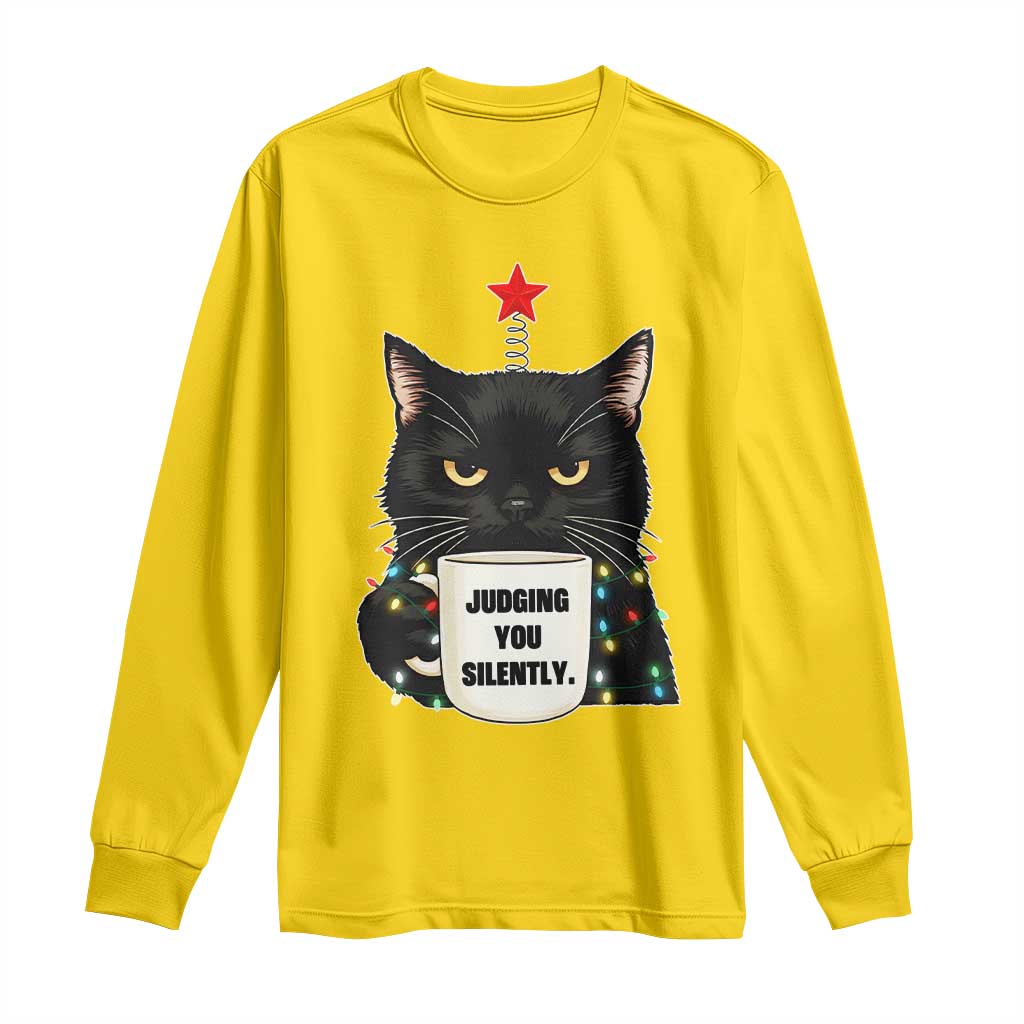 Funny Black Cat Christmas Long Sleeve Shirt Judging You Silently - Wonder Print Shop