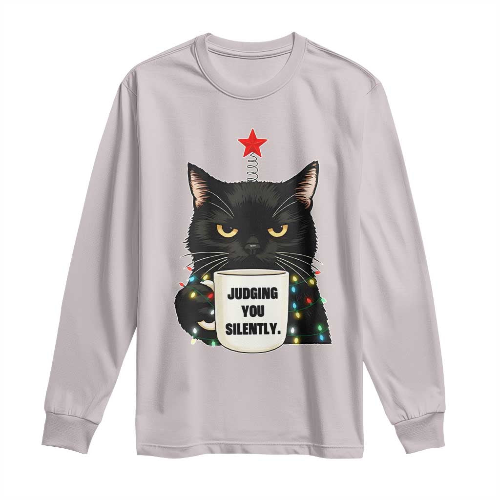 Funny Black Cat Christmas Long Sleeve Shirt Judging You Silently - Wonder Print Shop