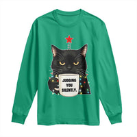 Funny Black Cat Christmas Long Sleeve Shirt Judging You Silently - Wonder Print Shop