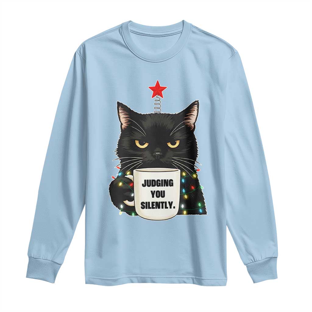 Funny Black Cat Christmas Long Sleeve Shirt Judging You Silently - Wonder Print Shop