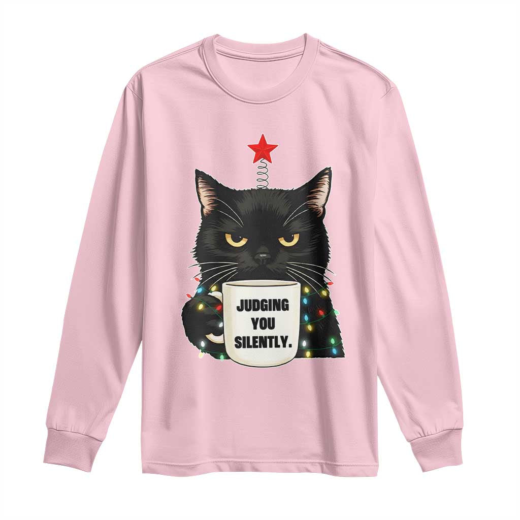 Funny Black Cat Christmas Long Sleeve Shirt Judging You Silently - Wonder Print Shop