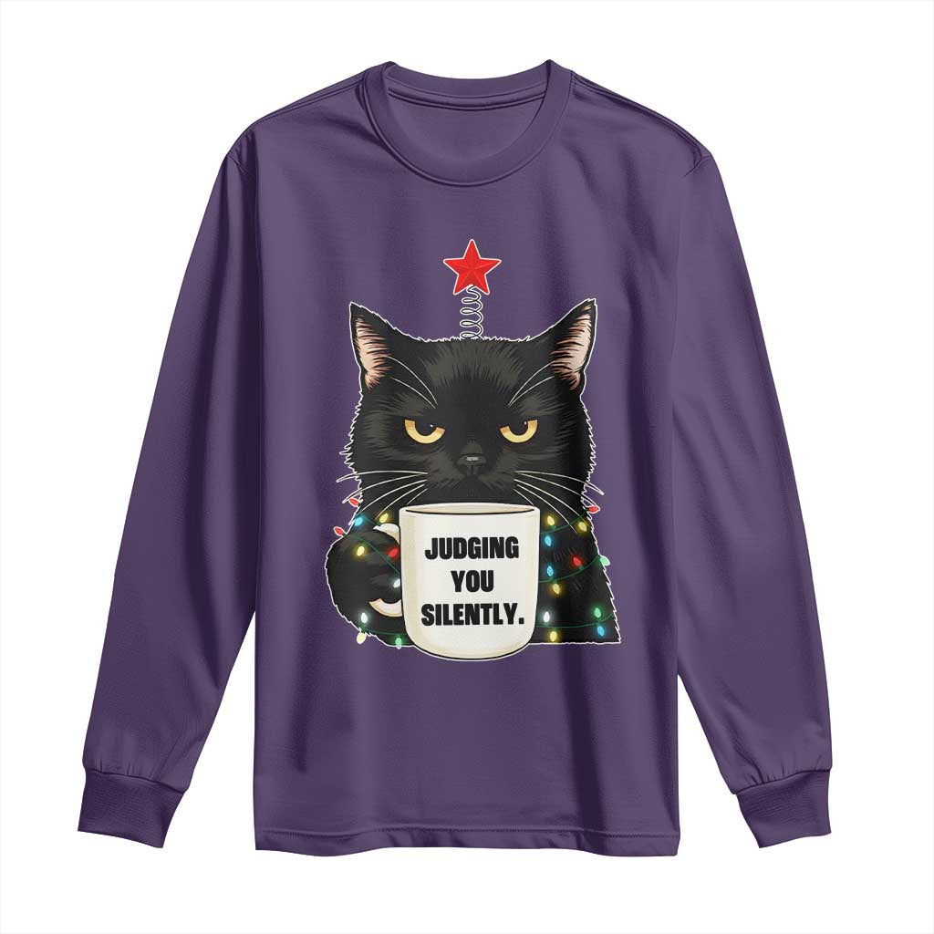 Funny Black Cat Christmas Long Sleeve Shirt Judging You Silently - Wonder Print Shop