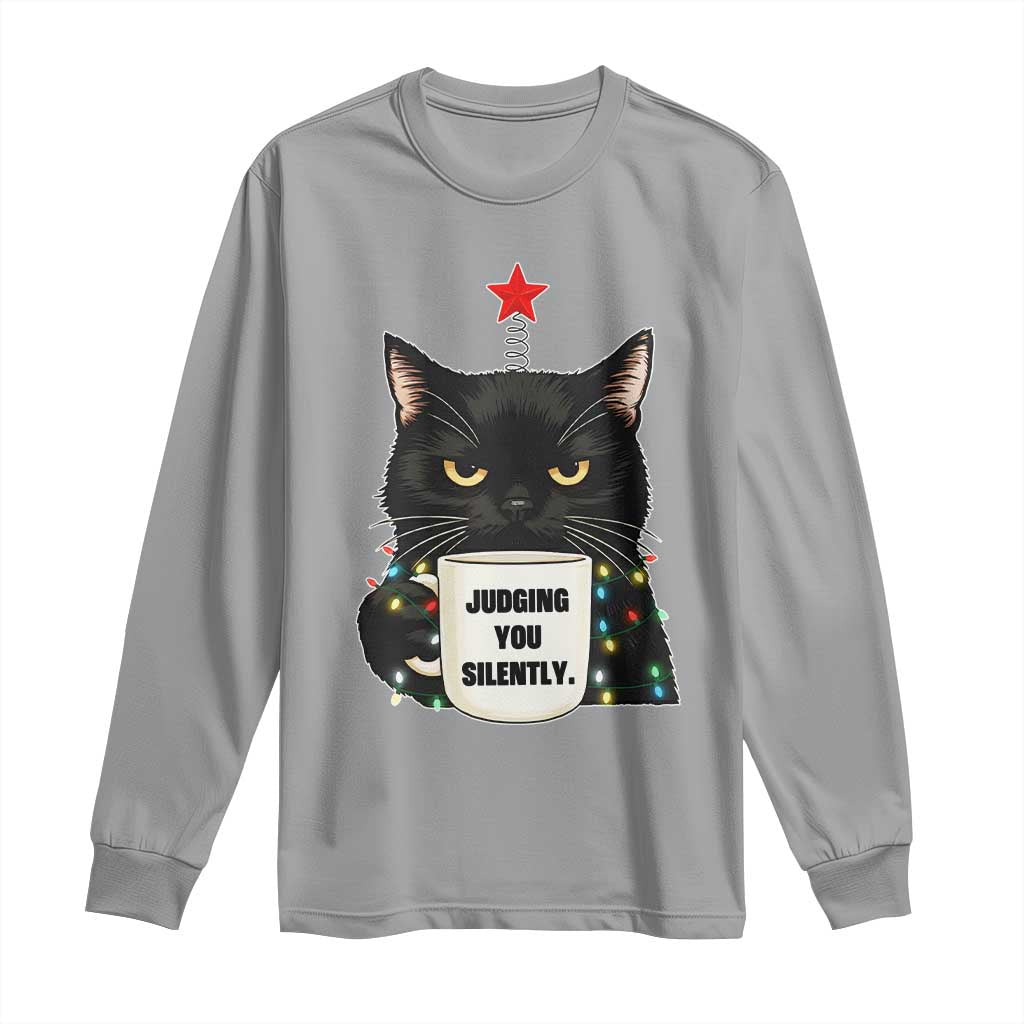 Funny Black Cat Christmas Long Sleeve Shirt Judging You Silently - Wonder Print Shop