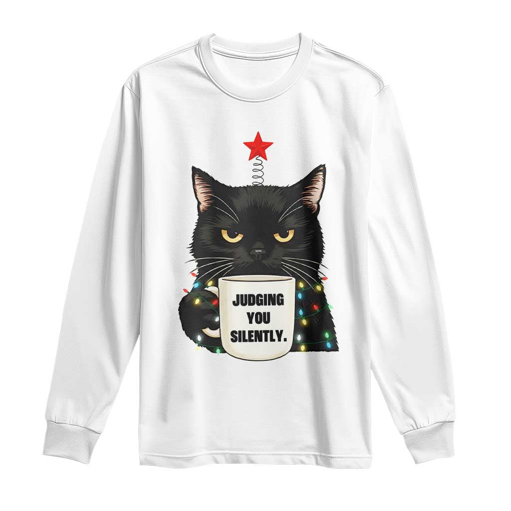 Funny Black Cat Christmas Long Sleeve Shirt Judging You Silently - Wonder Print Shop
