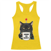 Funny Black Cat Christmas Racerback Tank Top Judging You Silently - Wonder Print Shop