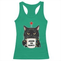 Funny Black Cat Christmas Racerback Tank Top Judging You Silently - Wonder Print Shop