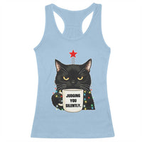 Funny Black Cat Christmas Racerback Tank Top Judging You Silently - Wonder Print Shop