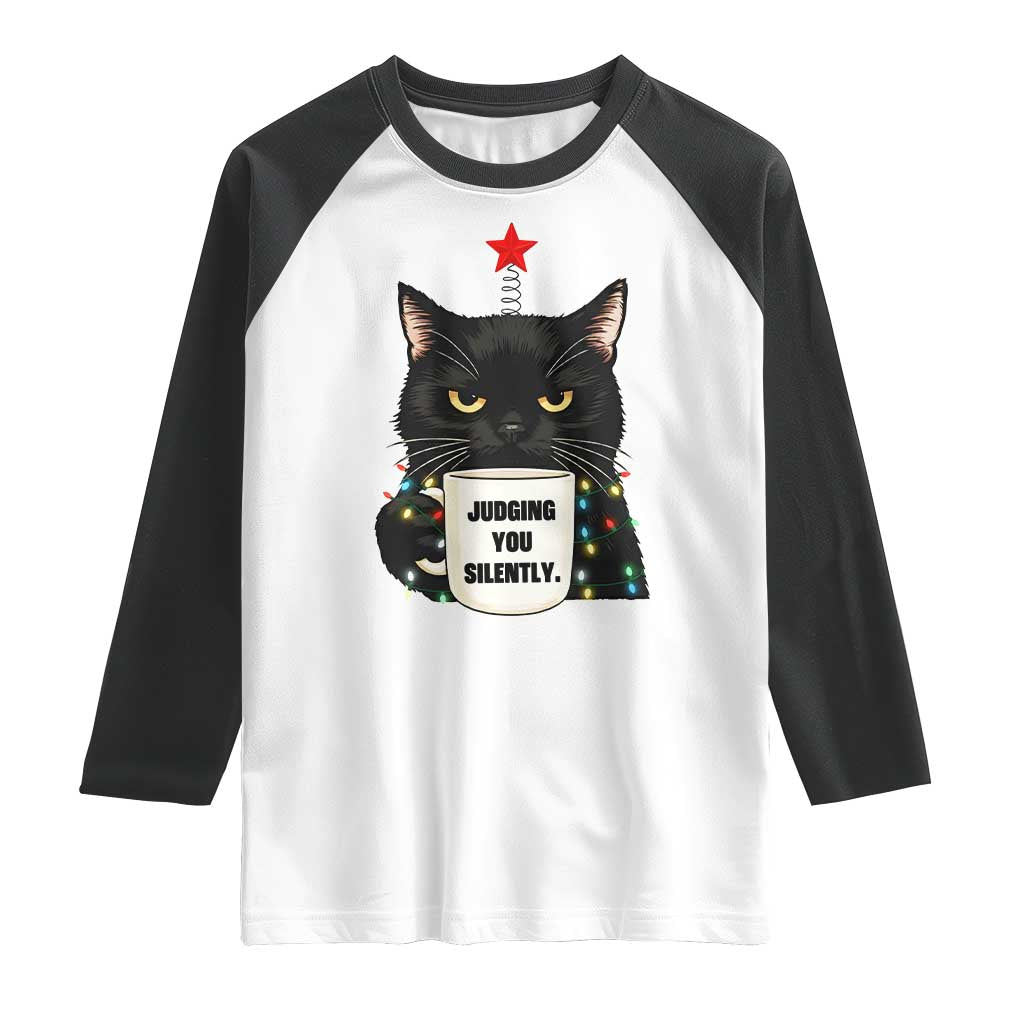 Funny Black Cat Christmas Raglan Shirt Judging You Silently - Wonder Print Shop