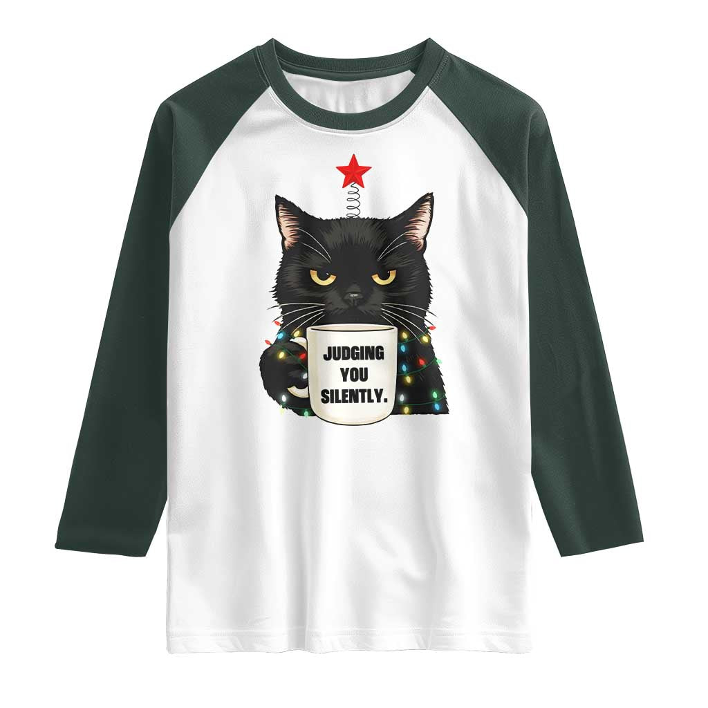 Funny Black Cat Christmas Raglan Shirt Judging You Silently - Wonder Print Shop