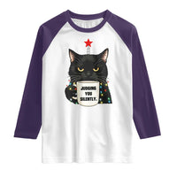 Funny Black Cat Christmas Raglan Shirt Judging You Silently - Wonder Print Shop