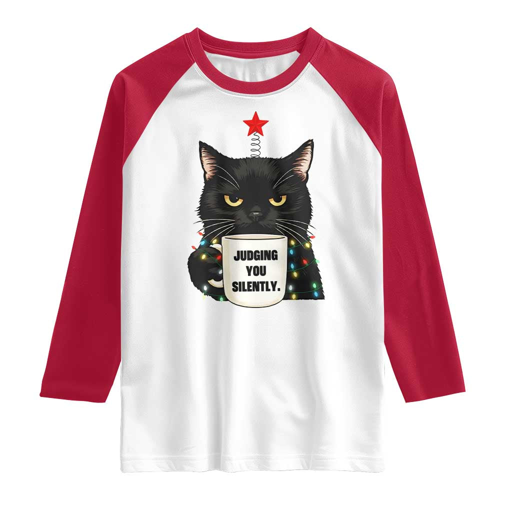 Funny Black Cat Christmas Raglan Shirt Judging You Silently - Wonder Print Shop