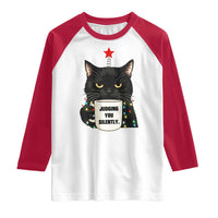 Funny Black Cat Christmas Raglan Shirt Judging You Silently - Wonder Print Shop