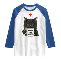 Funny Black Cat Christmas Raglan Shirt Judging You Silently - Wonder Print Shop