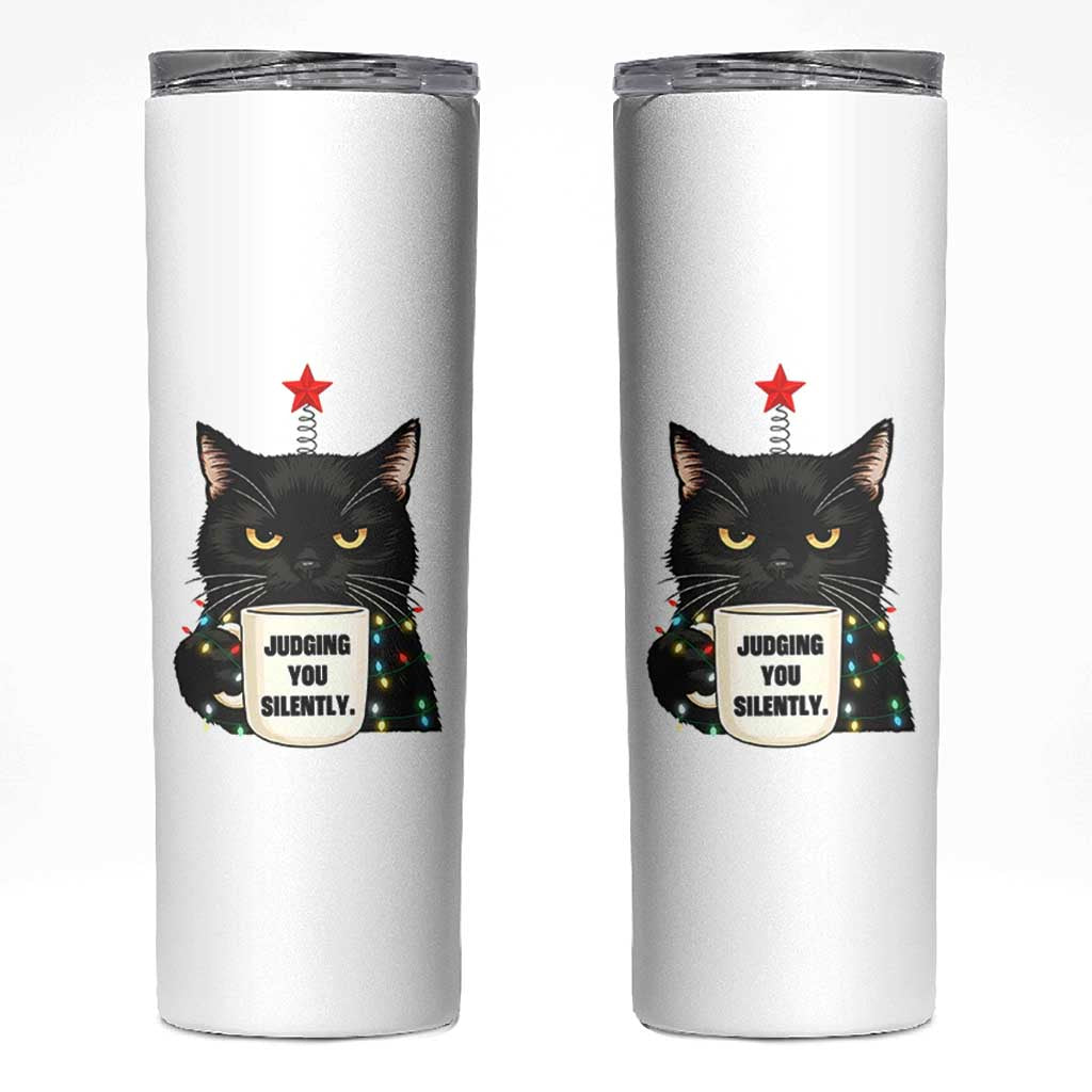 Funny Black Cat Christmas Skinny Tumbler Judging You Silently - Wonder Print Shop