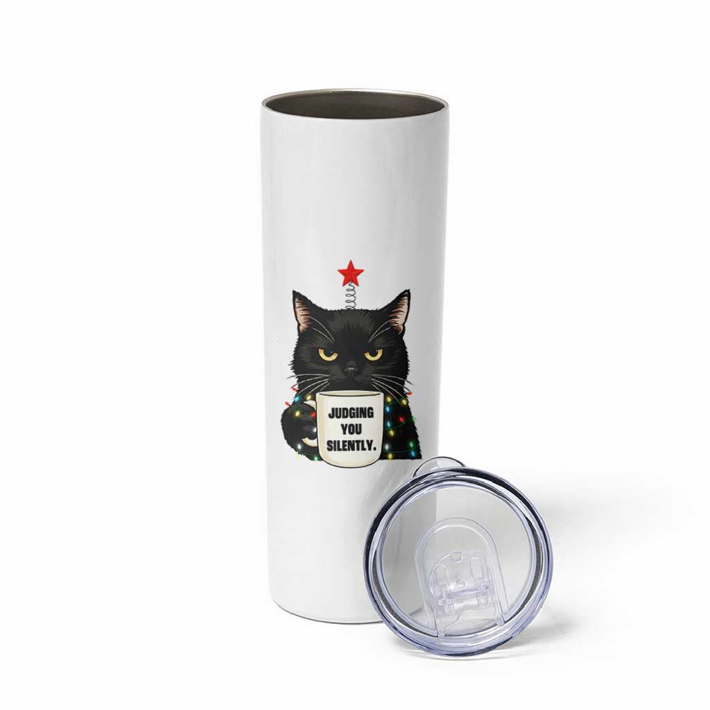 Funny Black Cat Christmas Skinny Tumbler Judging You Silently - Wonder Print Shop