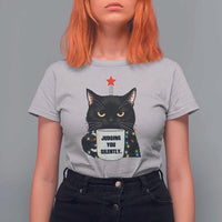 Funny Black Cat Christmas T Shirt For Women Judging You Silently - Wonder Print Shop