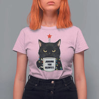 Funny Black Cat Christmas T Shirt For Women Judging You Silently - Wonder Print Shop