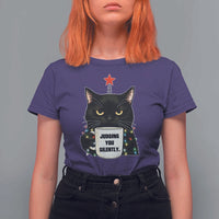 Funny Black Cat Christmas T Shirt For Women Judging You Silently - Wonder Print Shop