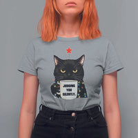 Funny Black Cat Christmas T Shirt For Women Judging You Silently - Wonder Print Shop