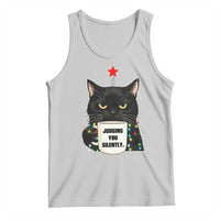 Funny Black Cat Christmas Tank Top Judging You Silently - Wonder Print Shop
