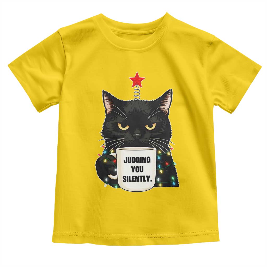 Funny Black Cat Christmas Toddler T Shirt Judging You Silently - Wonder Print Shop