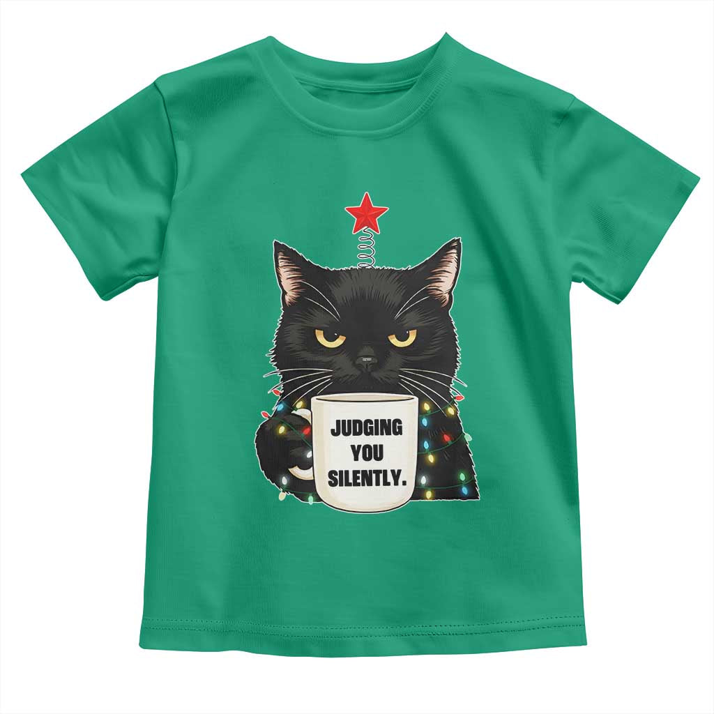 Funny Black Cat Christmas Toddler T Shirt Judging You Silently - Wonder Print Shop