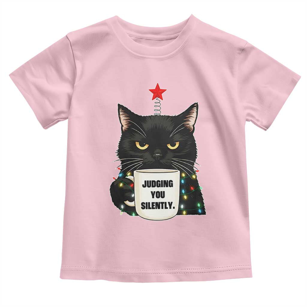 Funny Black Cat Christmas Toddler T Shirt Judging You Silently - Wonder Print Shop