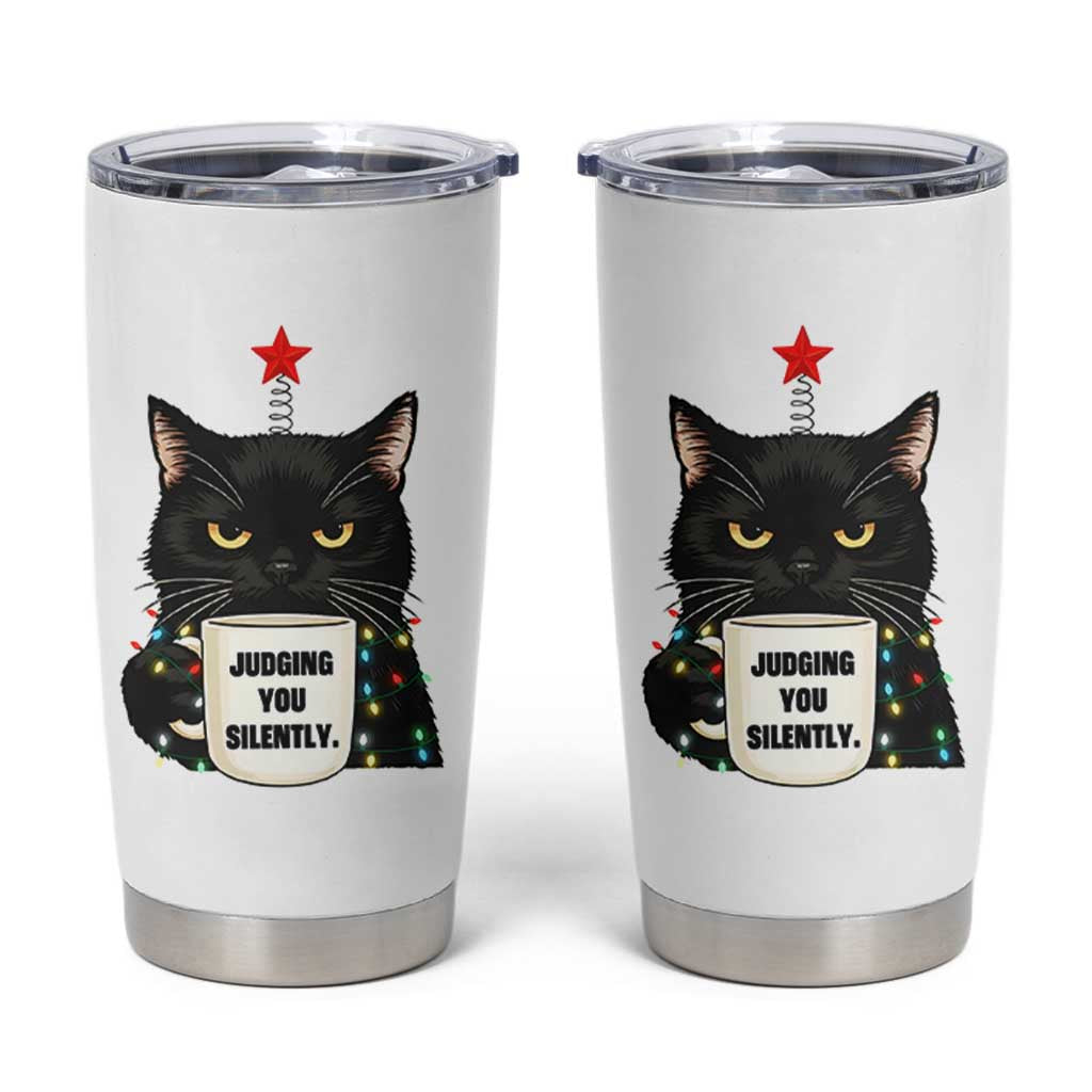 Funny Black Cat Christmas Tumbler Cup Judging You Silently - Wonder Print Shop