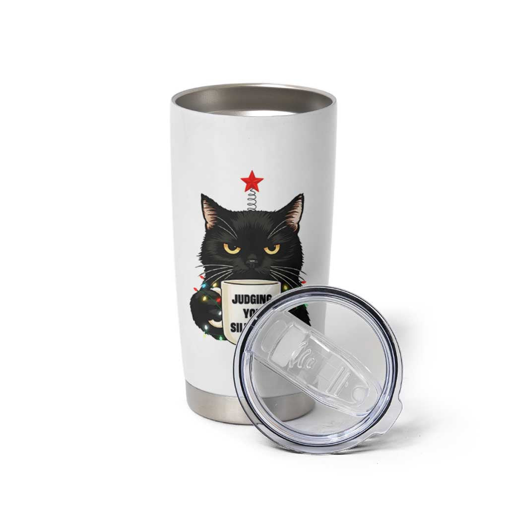 Funny Black Cat Christmas Tumbler Cup Judging You Silently - Wonder Print Shop