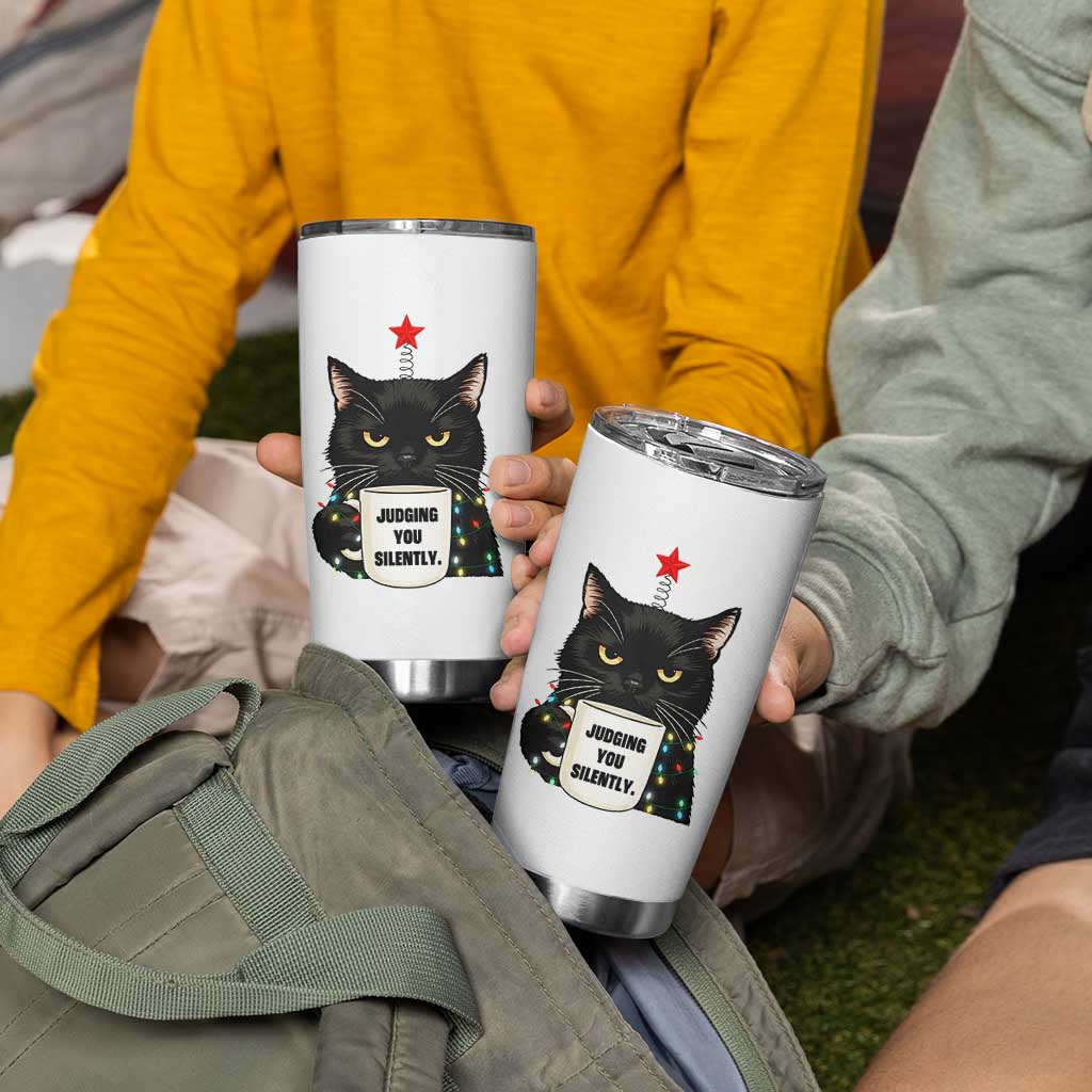 Funny Black Cat Christmas Tumbler Cup Judging You Silently - Wonder Print Shop