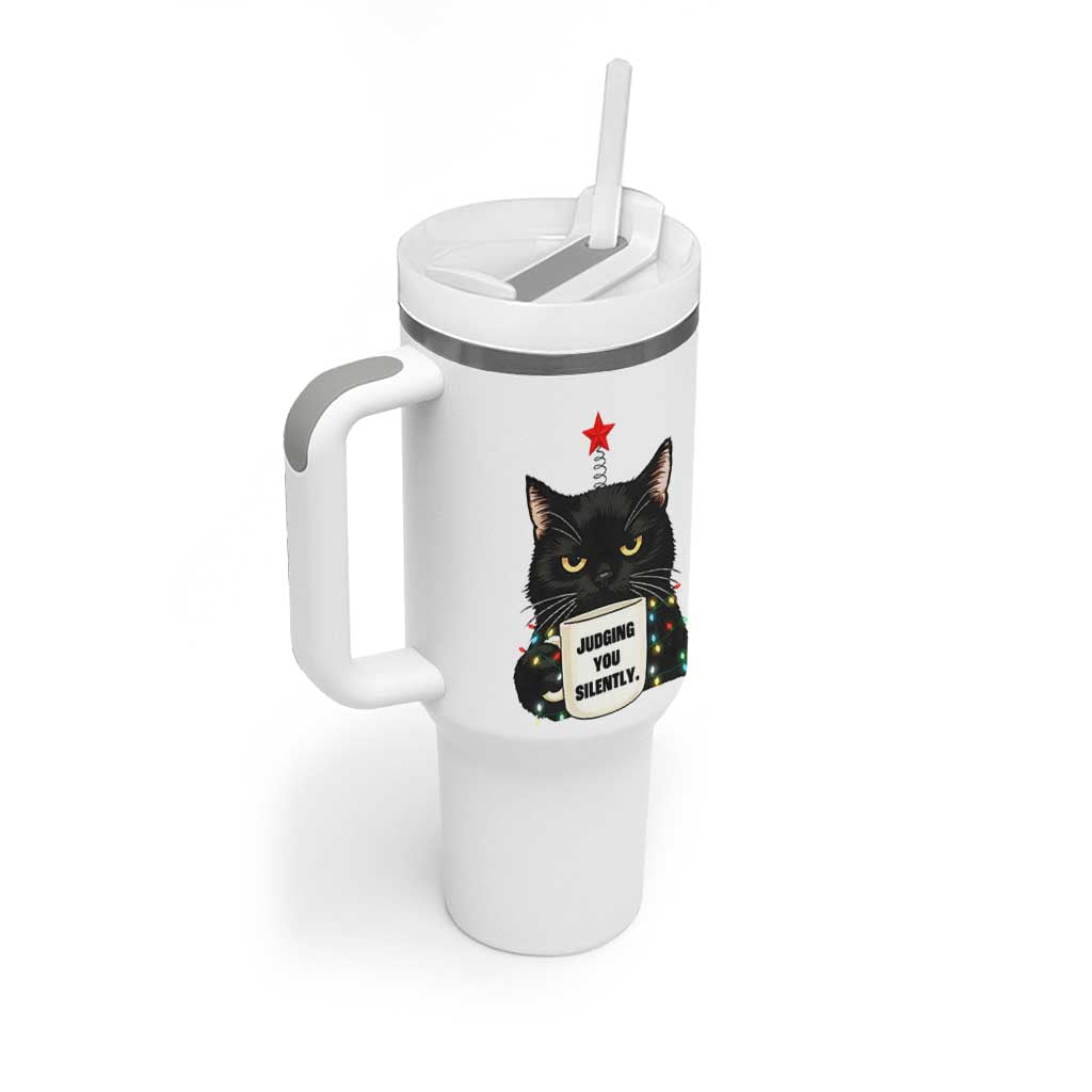 Funny Black Cat Christmas Tumbler With Handle Judging You Silently - Wonder Print Shop