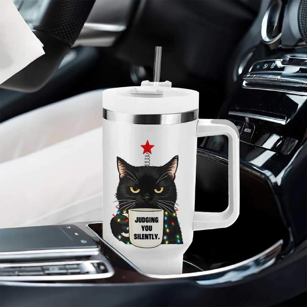 Funny Black Cat Christmas Tumbler With Handle Judging You Silently - Wonder Print Shop