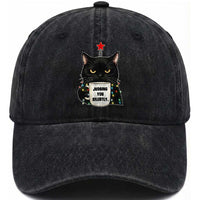 Funny Black Cat Christmas Washed Cotton Baseball Cap Judging You Silently
