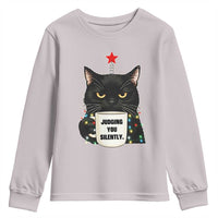 Funny Black Cat Christmas Youth Sweatshirt Judging You Silently - Wonder Print Shop