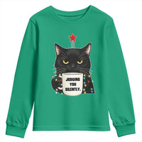 Funny Black Cat Christmas Youth Sweatshirt Judging You Silently - Wonder Print Shop