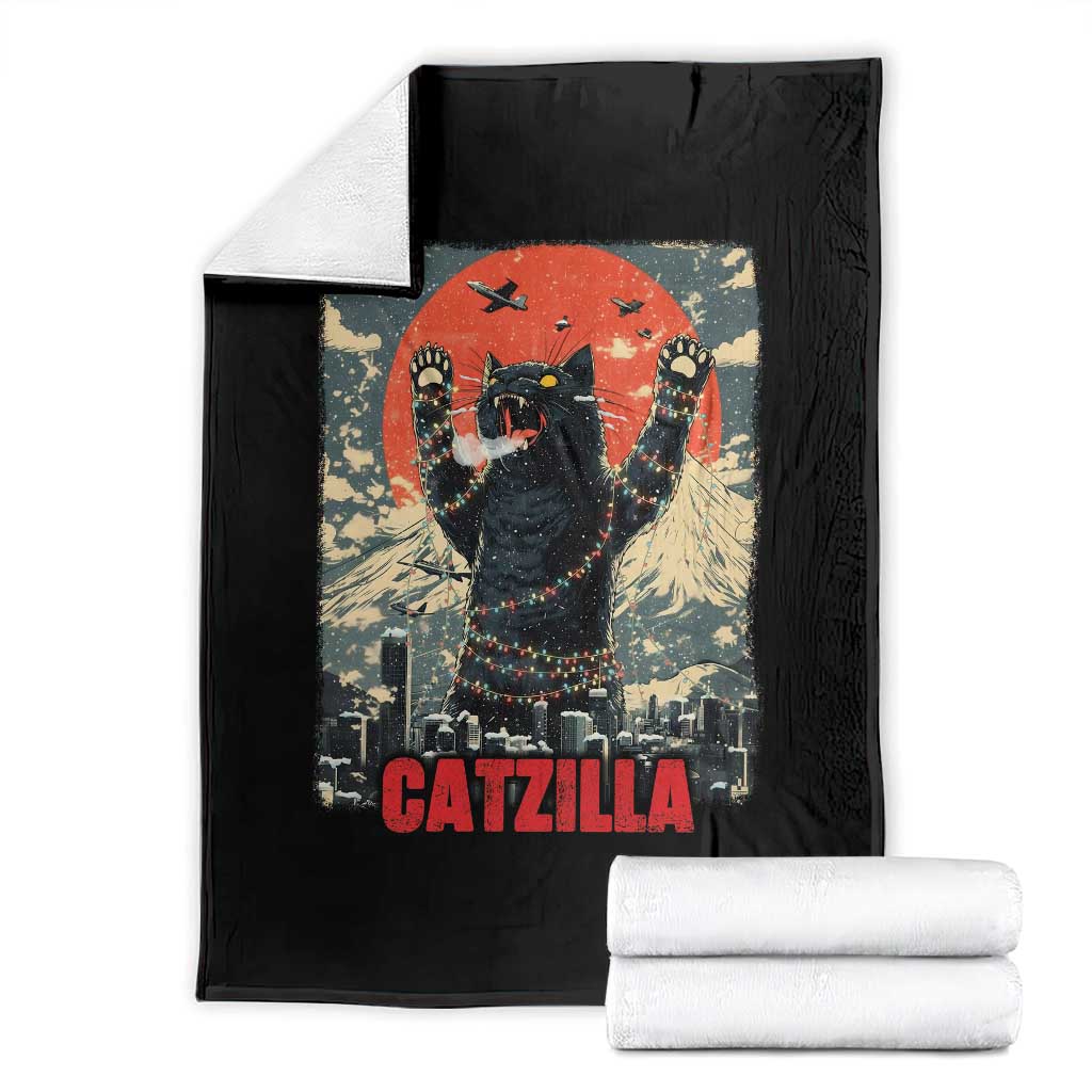 Catzilla Christmas Throw Blanket Japanese Cat Lover Kitty - Wonder Print Shop