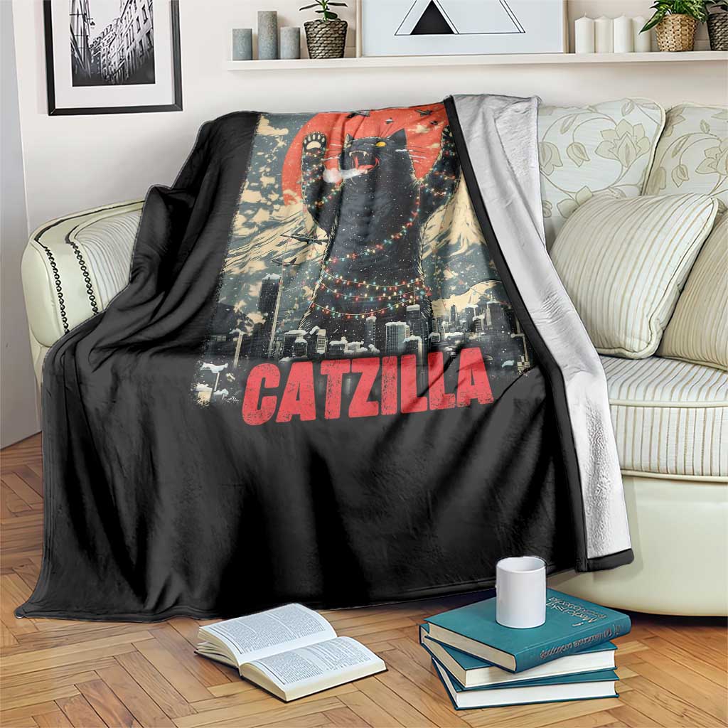 Catzilla Christmas Throw Blanket Japanese Cat Lover Kitty - Wonder Print Shop