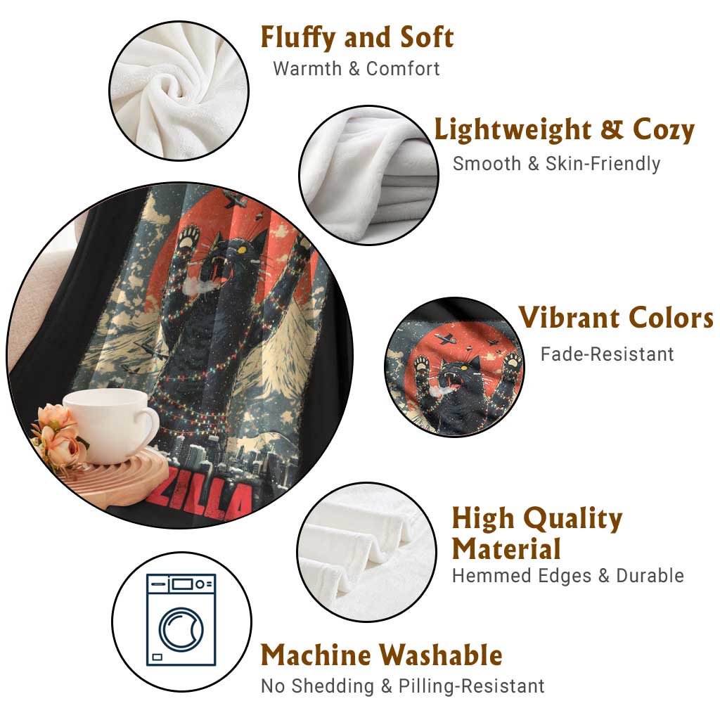 Catzilla Christmas Throw Blanket Japanese Cat Lover Kitty - Wonder Print Shop