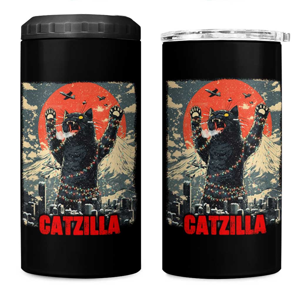 Catzilla Christmas 4 in 1 Can Cooler Tumbler Japanese Cat Lover Kitty - Wonder Print Shop