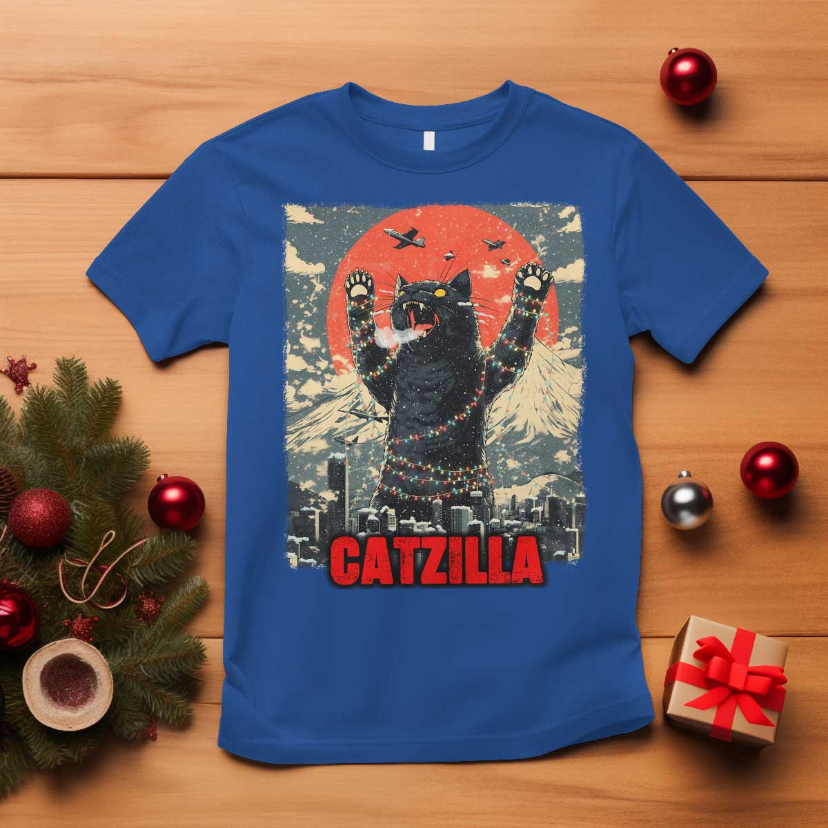 Catzilla Christmas T Shirt Japanese Cat Lover Kitty - Wonder Print Shop