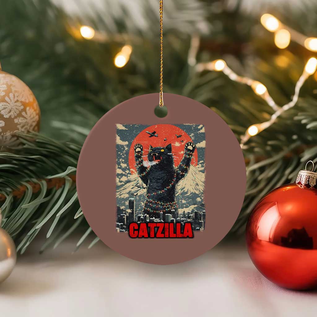 Catzilla Christmas Ceramic Ornament Japanese Cat Lover Kitty - Wonder Print Shop