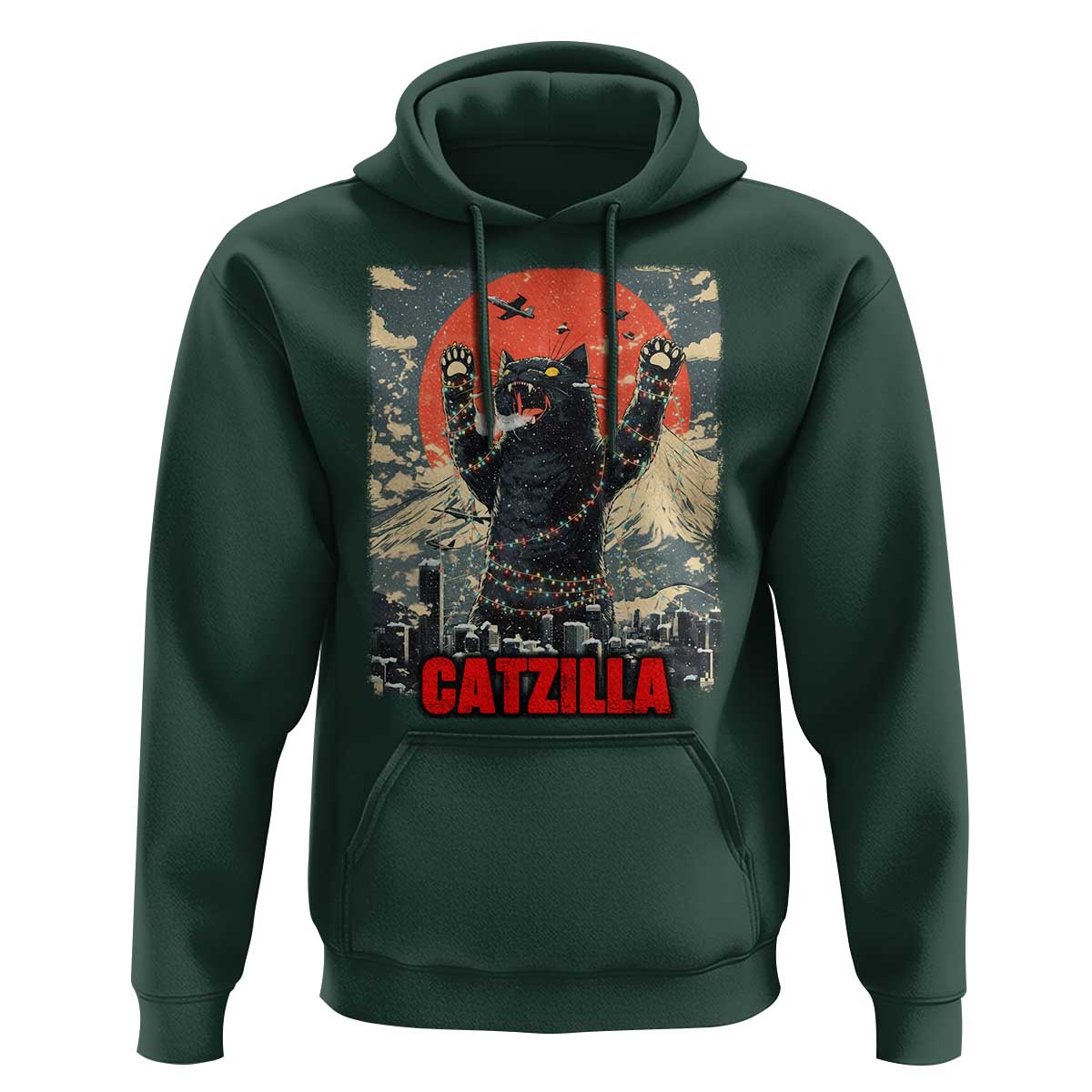 Catzilla Christmas Hoodie Japanese Cat Lover Kitty - Wonder Print Shop